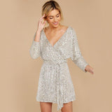 Sexy Deep V-neck Batwing Sleeve Sequin Mini Dress