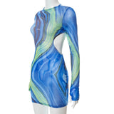 Sexy Open Back Long Sleeve Dress