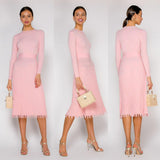 Women Knitted Long Dress Autumn Winter Slim Sleeve Ladies Dresses