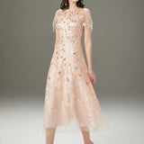 Embroidery Beaded Layered Fashion Mid Calf Dresses
