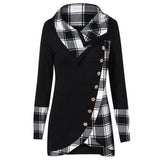 Plaid Colorblock Button Asymmetric Layered Dress
