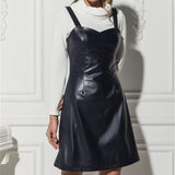Pu Leather Spaghetti Strap Sleeveless Mini Dress