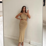 Sexy Vacation Outfits Knitted Halter Maxi Dresses