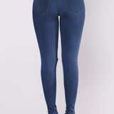 Women's Jeans European and American Stretch Cotton Holes Pencil Feet Pants High Waisted Jeans