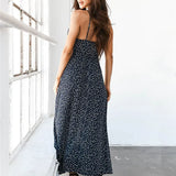 Floral Print Spaghetti Strap Sexy Split Maxi Boho Dress