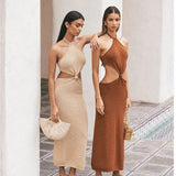 Sexy Vacation Outfits Knitted Halter Maxi Dresses