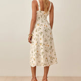 Sleeveless Tank Print Chiffon Summer Dress Waist Casual Midi Dress