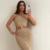 Sexy Vacation Outfits Knitted Halter Maxi Dresses