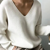 V-Neck Pullovers Knitted Long Sleeve Fleece Jumpers Soft Warm Casual Winter Sweater