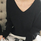 V-Neck Pullovers Knitted Long Sleeve Fleece Jumpers Soft Warm Casual Winter Sweater