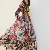 Floral Printed Ruffles Elegant Designer Casual Holiday Maxi Dresses