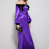 Women's Party Prom Dresses Slash Neckline Long Sleeves Bow Detailing Elegant Maxi Designer Fashion Dresses