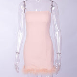 Clubwear Pink Fuzzy Feathers Strap Mini Dresses