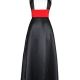 Women's Runway Designer Dresses Sexy Spaghetti Stripes Patchwork Color Block Fashion Hi-Low Party Prom Long Dresses