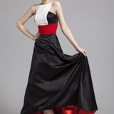 Women's Runway Designer Dresses Sexy Spaghetti Stripes Patchwork Color Block Fashion Hi-Low Party Prom Long Dresses