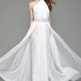 Women's Runway Designer Dresses Sexy Halter Sleeveless Embroidery Lace Open Back Fashion Long Party Prom Maxi Dresses
