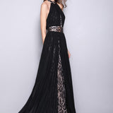 Women's Runway Designer Dresses Sexy Halter Sleeveless Embroidery Lace Open Back Fashion Long Party Prom Maxi Dresses