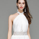 Women's Runway Designer Dresses Sexy Halter Sleeveless Embroidery Lace Open Back Fashion Long Party Prom Maxi Dresses
