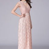Lace Patchwork Elegant Party Prom Floor Length Runway Dresses