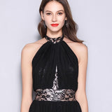 Women's Runway Designer Dresses Sexy Halter Sleeveless Embroidery Lace Open Back Fashion Long Party Prom Maxi Dresses