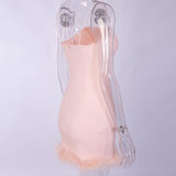 Clubwear Pink Fuzzy Feathers Strap Mini Dresses