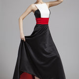 Women's Runway Designer Dresses Sexy Spaghetti Stripes Patchwork Color Block Fashion Hi-Low Party Prom Long Dresses