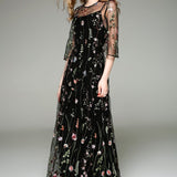 Spring Summer Women's O Neck Long Sleeves Maxi Dresses