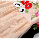 Long Lantern Sleeves Floral Embroidery Sash Belt Elegant Maxi Dress