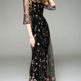 Spring Summer Women's O Neck Long Sleeves Maxi Dresses
