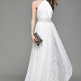 Women's Runway Designer Dresses Sexy Halter Sleeveless Embroidery Lace Open Back Fashion Long Party Prom Maxi Dresses