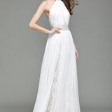 Women's Runway Designer Dresses Sexy Halter Sleeveless Embroidery Lace Open Back Fashion Long Party Prom Maxi Dresses
