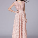 Lace Patchwork Elegant Party Prom Floor Length Runway Dresses