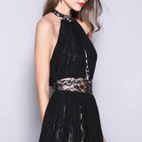 Women's Runway Designer Dresses Sexy Halter Sleeveless Embroidery Lace Open Back Fashion Long Party Prom Maxi Dresses