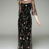 Spring Summer Women's O Neck Long Sleeves Maxi Dresses