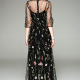 Spring Summer Women's O Neck Long Sleeves Maxi Dresses
