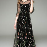 Spring Summer Women's O Neck Long Sleeves Maxi Dresses
