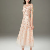 Embroidery Beaded Layered Fashion Mid Calf Dresses