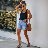 Women Casual Loose Elastic High Waist Wide Leg Straight Short Jeans Streetwear