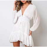 V Neck Women's Spring Summer Dress Lace Long Sleeve Mini Party Dress