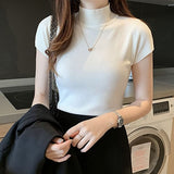 Half Turtleneck Short Sleeve Korean Style Top