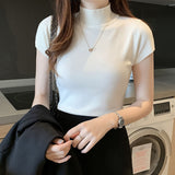 Half Turtleneck Short Sleeve Korean Style Top