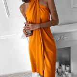 Halter Sleeveless Ruched Design Dress