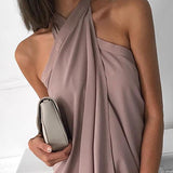 Halter Sleeveless Ruched Design Dress