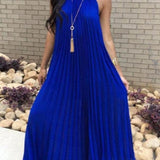 Halter White Pleated Maxi Dress
