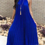 Halter White Pleated Maxi Dress