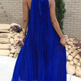 Halter White Pleated Maxi Dress