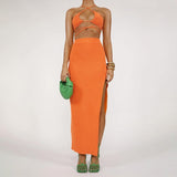 Bandage Cut Out Sexy Halter Neck Top and Skirts Set
