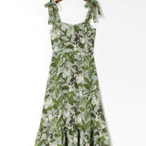 Elegant Ruffle Hem Beach Summer Dress Sweetheart Neck Tie Strap Midi Dress