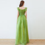 Bow Detaiing Ruched Bodice Elegant Long Party Prom Dress