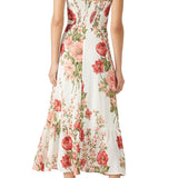 Print Beach Dress Sweetheart Neck Strap Elegant Vintage Chiffon Midi Dress